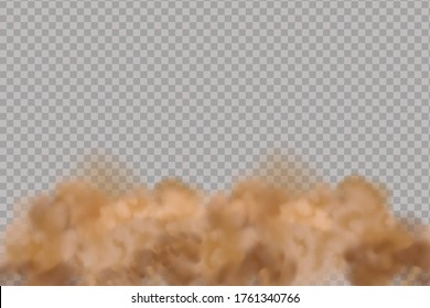 Dust cloud  or dry sand flying ,road dust cloud with particles with dirt,cigarette smoke, smog, soil and sand  particles. Realistic vector isolated on transparent background. 
