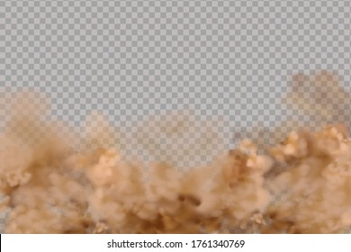 Dust cloud  or dry sand flying ,road dust cloud with particles with dirt,cigarette smoke, smog, soil and sand  particles. Realistic vector isolated on transparent background. 
