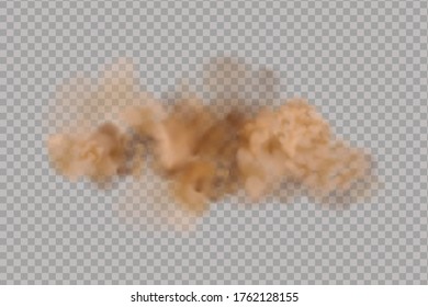 Dust Cloud  Or Dry Sand Flying ,road Dust Cloud With Particles With Dirt,cigarette Smoke, Smog, Soil And Sand  Particles. Realistic Vector Isolated On Transparent Background. 