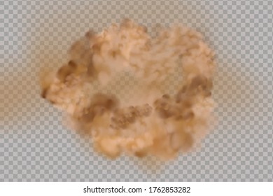 Staubwolke oder trockener Sand fliegen , Straßenstaubwolke mit Partikel mit Schmutz, Zigarettenrauch, Smog, Boden und Sand-Teilchen. Realistische Vektorgrafik einzeln auf transparentem Hintergrund. 