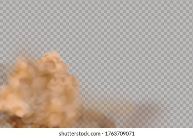 Dust cloud  or dry sand flying ,road dust cloud with particles with dirt,cigarette smoke, smog, soil and sand  particles. Realistic vector isolated on transparent background. 