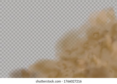 Dust cloud  or dry sand flying ,road dust cloud with particles with dirt,cigarette smoke, smog, soil and sand  particles. Realistic vector isolated on transparent background. 
