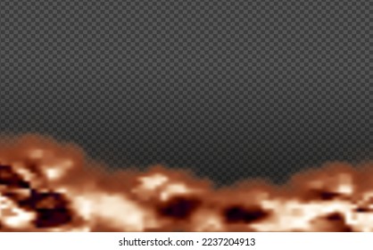 Dust cloud with  fire,cigarette smoke and black smog.Realistic vector isolated on transparent background. Concept house cleaning, air pollution,big explosion,desert sandstorm.
