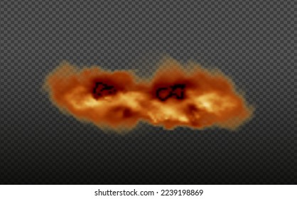 Dust cloud with  fire,cigarette smoke and black smog.Realistic vector isolated on transparent background. Concept house cleaning, air pollution,big explosion,desert sandstorm.
