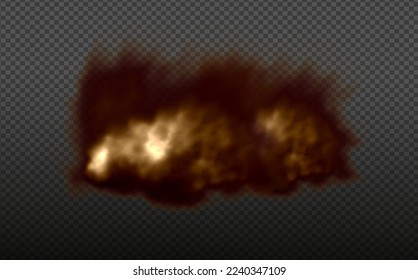 Dust cloud with  fire,cigarette smoke and black smog.Realistic vector isolated on transparent background. Concept house cleaning, air pollution,big explosion,desert sandstorm.
