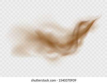 Dust cloud isolated on a transparent background. Brown sandstorm explosion in desert concept. Dirty sandy cloud vector illustration.