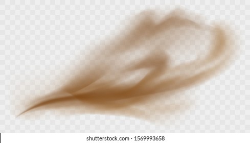 Dust cloud isolated on a transparent background. Brown sandstorm explosion in desert concept. Dirty sandy cloud vector illustration.