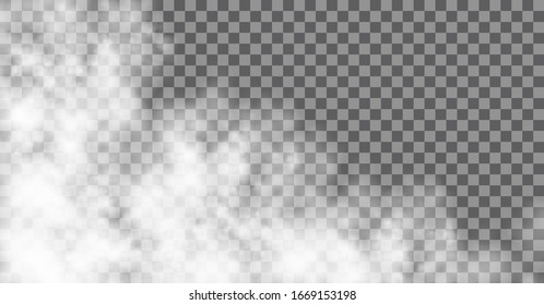 Nube de polvo con partículas de suciedad, humo de cigarrillo, smog, suelo y partículas de arena. Vector realista aislado en un fondo transparente. Concepto limpieza doméstica, contaminación del aire, gran explosión, desierto.
