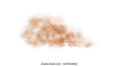 Dust cloud with particles with dirt,cigarette smoke, smog, soil and sand  particles. Realistic vector isolated on transparent background. Concept house cleaning, air pollution,big explosion,desert .
