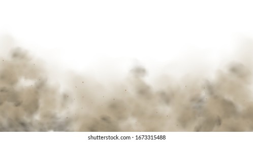 Dust cloud with particles with dirt,cigarette smoke, smog, soil and sand  particles. Realistic vector isolated on transparent background. Concept house cleaning, air pollution,big explosion,desert .
