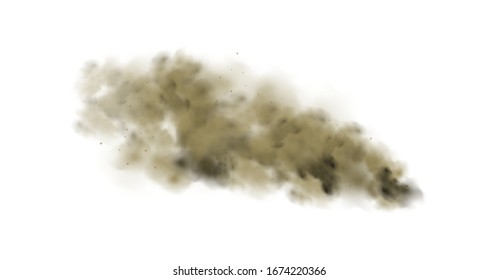 Dust cloud with particles with dirt,cigarette smoke, smog, soil and sand  particles. Realistic vector isolated on transparent background. Concept house cleaning, air pollution,big explosion,desert .

