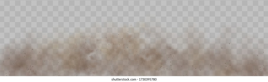 Dust cloud with particles with dirt,cigarette smoke, smog, soil and sand  particles. Realistic vector isolated on transparent background. Concept house cleaning, air pollution,big explosion.
