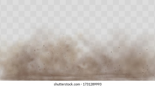 Dust cloud with particles with dirt,cigarette smoke, smog, soil and sand  particles. Realistic vector isolated on transparent background. Concept house cleaning, air pollution,big explosion.
