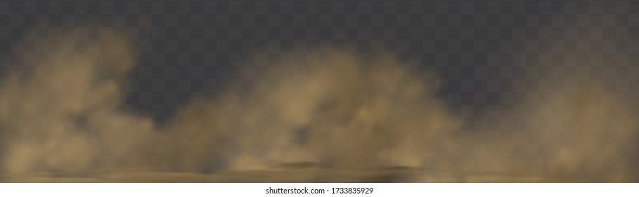 Dust cloud with particles with dirt,cigarette smoke, smog, soil and sand  particles. Realistic vector isolated on transparent background. Concept house cleaning, air pollution,big explosion.
