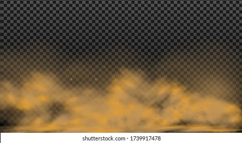 Dust cloud with particles with dirt,cigarette smoke, smog, soil and sand  particles. Realistic vector isolated on transparent background. Concept house cleaning, air pollution,big explosion.
