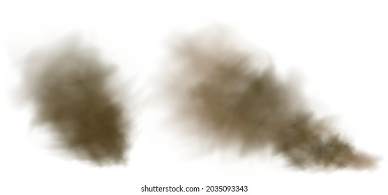 Dust cloud with particles with dirt,cigarette smoke, smog, soil and sand  particles. Realistic vector isolated on transparent background. Concept house cleaning, air pollution,big explosion.
