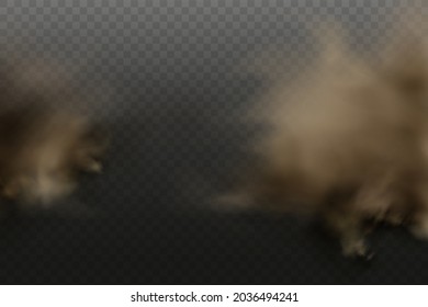 Dust cloud with particles with dirt,cigarette smoke, smog, soil and sand  particles. Realistic vector isolated on transparent background. Concept house cleaning, air pollution,big explosion.
