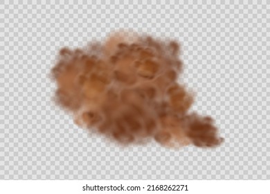 Staubwolke mit Teilchen Schmutz, Zigarettenrauch, Smog, Boden und Sand. Realistische Vektorgrafik einzeln auf transparentem Hintergrund. Konzeption Hausreinigung, Luftverschmutzung, große Explosion, Wüstensandsturm.
