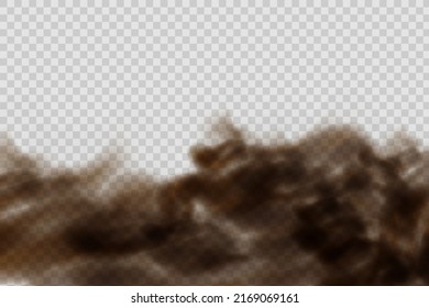 Dust cloud with particles with dirt,cigarette smoke, smog, soil and sand  particles. Realistic vector isolated on transparent background. Concept house cleaning, air pollution,big explosion.
