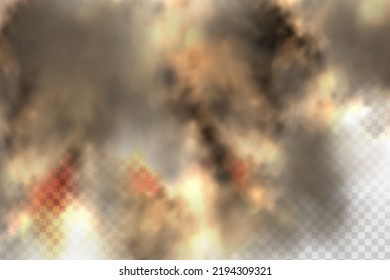 Dust Cloud With Particles With Dirt,cigarette Smoke, Smog, Soil And Sand  Particles. Realistic Vector Isolated On Transparent Background. Concept House Cleaning, Air Pollution,big Explosion.
