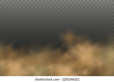 Dust Cloud With Particles With Dirt,cigarette Smoke, Smog, Soil And Sand  Particles. Realistic Vector Isolated On Transparent Background. Concept House Cleaning, Air Pollution,big Explosion.
