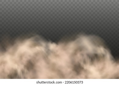 Dust cloud with particles with dirt,cigarette smoke, smog, soil and sand  particles. Realistic vector isolated on transparent background. Concept house cleaning, air pollution,big explosion,desert.
