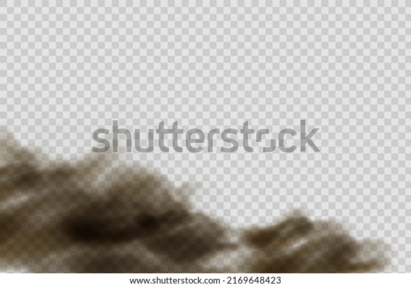 Dust cloud with particles with dirt,cigarette smoke,\
smog, soil and sand  particles. Realistic vector isolated on\
transparent background. Concept house cleaning, air pollution,big\
explosion,desert .\
