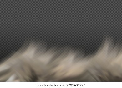  Dust cloud with particles,dirt,cigarette smoke, smog, soil and sand. Realistic vector isolated on transparent background. Concept house cleaning, air pollution,big explosion,desert sandstorm.

