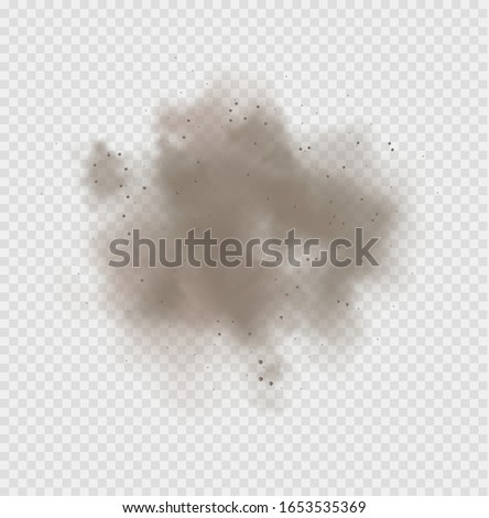 Dust cloud, sand storm, powder spray on transparent background. Desert wind with cloud of dust and sand. Realistic vector illustration