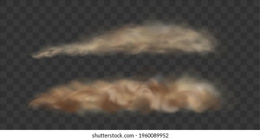 Dust cloud or sandstorm. The wind raises a cloud of dust and sand. Vector illustration isolated on transparent background.