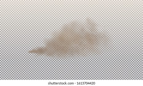 Dust cloud with small particles or grains of sand isolated on a transparent background. Dirty sandy cloud vector illustration.Smoke.