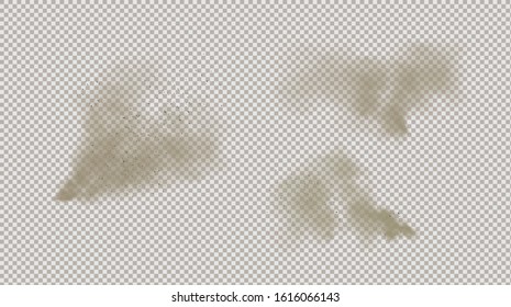 Dust cloud with small particles or grains of sand isolated on a transparent background. Dirty sandy cloud vector illustration.Smoke.