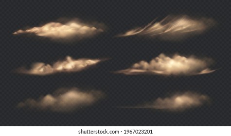 Dust clouds realistic set with isolated images of dusty clouds of different shape on transparent background vector illustration