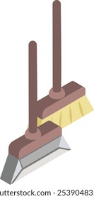Dust Collection Floor Sweep isometric concept vector icon design, Housekeeping symbol, Home cleaning sign, Janitorial and Sanitation stock illustration