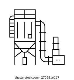 Staubsammelsystem Zement Produktionslinie Ikone Vektor. Zementproduktionszeichen für Staubsammelsystem. isoliertes Kontursymbol, schwarze Illustration