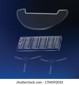 Dust collector for vacuum cleaner in vector, icon, blue backround