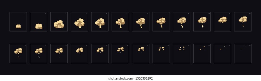 Dust explosion  animation. Animation of fire. Fire Sprite sheet for game or cartoon or animation. 2d classic animation fire effect.
