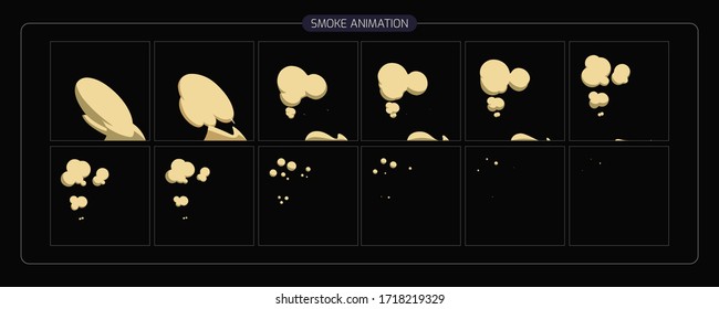 Dust explosion animation. Dust smoke effect sprites sheet for games, cartoon or motion design. eps-10 vector illustration.