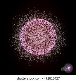 Dust explosion. Colored clouds on a black background. Bundle of energy. Flying particles. Space object, galaxy, nebula. Creative background for text. Round abstract composition. Vector illustration 