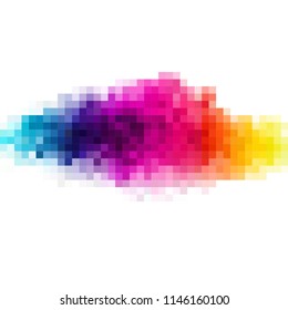 Dust explosion in mosaic effect. Colored pixel. Colored wave. Bright element for your design.