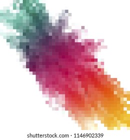 Dust explosion in mosaic effect. Colored pixel. Colored wave. Bright element for your design.