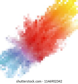 Dust explosion in mosaic effect. Colored pixel. Colored wave. Bright element for your design.