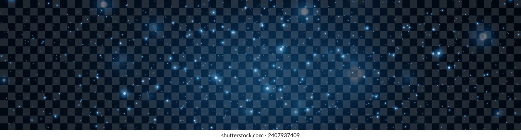 Dust with a glare, sparks and stars shine with a special light. Vector glitters on a transparent background. Light effect, dust particles.
