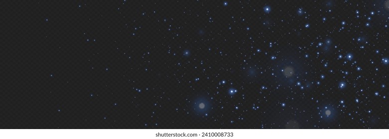 Dust with a glare, sparks and stars shine with a special light. Vector glitters on a transparent background. Light effect, dust particles.