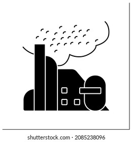 Dust glyph icon. Harmful particle emissions from factory pipe. Smog, biohazard emissions. Environment pollution and ecology damage.Filled flat sign. Isolated silhouette vector illustration