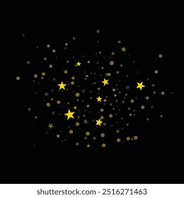Dust with gold glitter effect and empty space. gold stars on black background. gold abstract bokeh background. dold glittering dust with stars