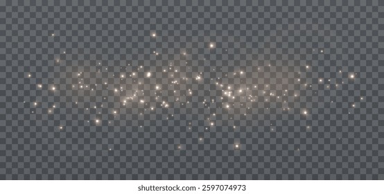 Dust golden sparks and gold stars shine with special light. Vector sparkles on a transparent background. Christmas abstract pattern. Sparkling magical dust particles.	