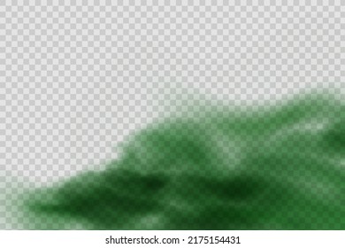 Dust  green cloud with dirt,cigarette smoke, smog, soil and sand  particles. Realistic vector isolated on transparent background. Concept house cleaning, air pollution,big explosion.