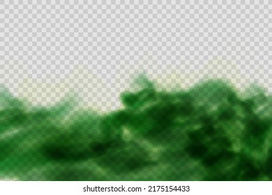 Dust  green cloud with dirt,cigarette smoke, smog, soil and sand  particles. Realistic vector isolated on transparent background. Concept house cleaning, air pollution,big explosion.