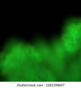Nube envenenada verde polvo con partículas con suciedad, humo de cigarrillos y smog. Vector realista aislado en un fondo transparente. Concepto de contaminación del aire, gran explosión.